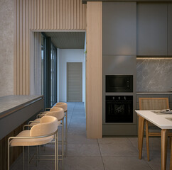 Wall Mural - kitchen space architecture. 3d rendering