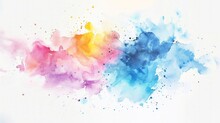 Bright Watercolor Paint Stains. Rainbow Splashes On White Paper Texture Background. Colorful Background For Cards, Inscriptions, LGBTQ  Events.