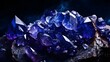 rough blue sapphire and diamonds gemstones crystals raw amethyst tanzanite dark background.
