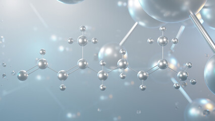 Sticker - citral molecular structure, 3d model molecule, acyclic monoterpene aldehyde, structural chemical formula view from a microscope