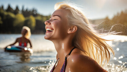 Wall Mural - Beach Bliss: Happiness and Freedom in the Summer Sun