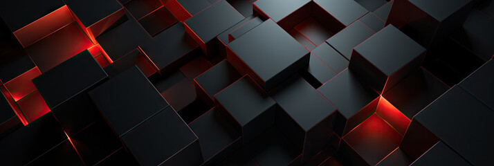 Wall Mural - Abstract geometric design on red black wall suitable for backgrounds, posters, 3d mosaic graphics lowpoly .cubes, squares, and lines create a modern, eyecatching pattern for various creative purposes