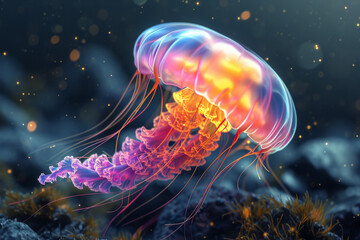 Wall Mural - Colorful jellyfish underwater