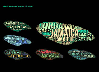 Poster - Jamaica. Set of typography style country illustrations. Jamaica map shape built of horizontal and vertical country names. Vector illustration.