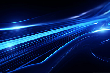 Wall Mural - Blue Wave Energy Flow Abstract Design with Light Lines and Fractal Motion.