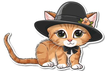 Wall Mural - cartoon cat with hat