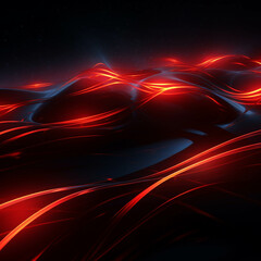 Wall Mural - Red Wave Energy Flow Abstract Design with Light Lines and Fractal Motion.