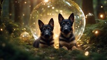 German Shepherd Dog Highly Intricately Detailed Photograph Of Little German Shepherd Dog Puppy  In Front Of A Warp Bubble 