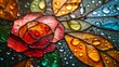 Stained glass image of beautiful and natural target pink rose.