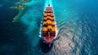 © Ilja - Aerial view of container cargo ship sailing on the sea with beautiful scenic background