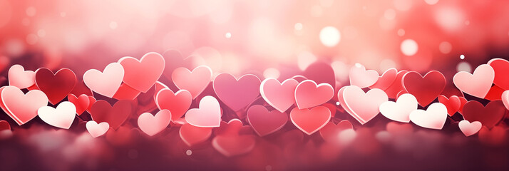 Wall Mural - Valentine's Day banner. Beautiful background with hearts, lights, sparkles and bokeh header