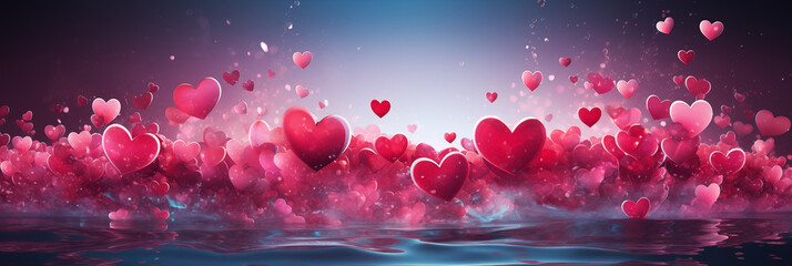 Wall Mural - Red and blue hearts background banner. Valentine's Day. Panoramic web header with copy space. Wide screen wallpaper