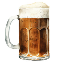 AI-Generated Watercolor Beer Mug Clip Art Illustration. Isolated Elements On A White Background.