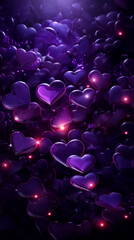 Wall Mural - Purple hearts on beautiful dark background. Valentine's Day card