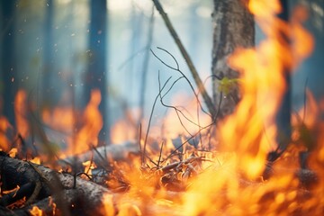 Canvas Print - intense flames engulfing a dense forest area