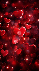 Wall Mural - Red hearts, lights, sparkles and bokeh background. Valentine's Day card