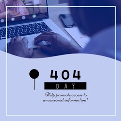 Poster - Composition of 404 day text over african american man using laptop