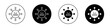 Gathering information icon set. Data syntesis info in a black filled and outlined style. Gather research details sign.