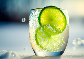 Lime in a glass with tonic