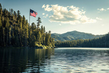 American Flag Placed Amidst Beautiful Natural Scenery