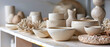Handmade ceramic dishes on the table, making ceramics web banner