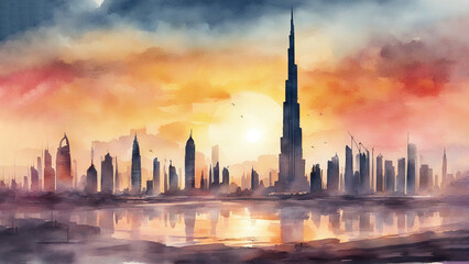 Wall Mural - burj khalifa in watercolor painting