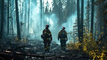 Firefighters In A Smoky Forest