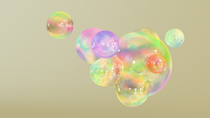 Aufkleber - Abstract liquid circles on a background of pastel color with spacing. 3D design of a rainbow-colored spherical. Template for a trendy gradient in a minimal style. 3D rendering