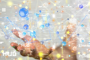 Poster - Global network. Blockchain. 3D illustration. Neural networks and artificial intelligence. Abstract