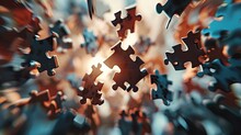 Floating Jigsaw Puzzle Pieces With A Dynamic And Abstract Background Convey Complexity, Problem-solving, And Connection.