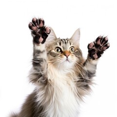 Poster - Funny beautiful cat or kitten with beautiful eyes. Pets and lifestyle concept. Beautiful fluffy cat on white background. Generative AI