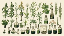 Vintage Style Illustration Of A Set Of Plants Used To Create Narcotic Poisons