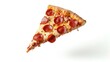 © siti - Template with delicious tasty slice of pepperoni pizza flying on white background. Generative AI