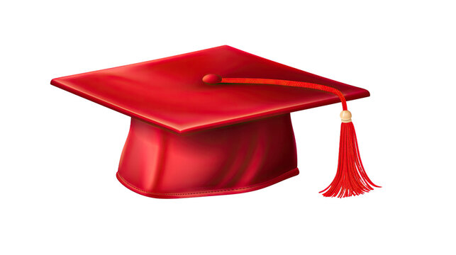 Red graduation cap. Isolated on transparent background