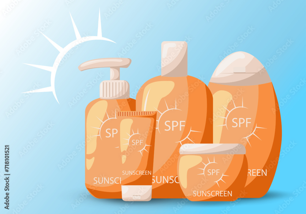 Set sunscreen safety collection. Protection for the skin from solar ...
