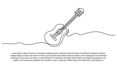 Wall Mural - Continuous line design of guitar. Single line decorative elements drawn on a white background.