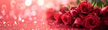 Many Red Roses Flat Lay On Red Bokeh Texture