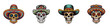 © YULIIA - Vintage sketchy skull with mexican sombrero. Cartoon vector illustration