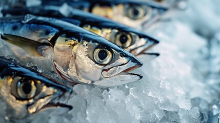 Side View of Mackerel Skin on Crushed Ice