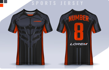 t-shirt sport design template, Soccer jersey mockup for football club. uniform front and back view.	