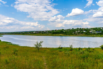 Wall Mural - Lake or pond. Background with selective focus and copy space