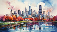 A Watercolor Big City Skyline