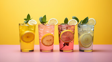 Wall Mural - Top view lemonade with colorful pastel background