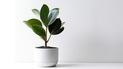 beautiful rubber plant on white pot