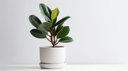 Beautiful rubber plant on white pot