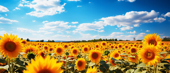 Wall Mural - Beautiful sunflower field with sky light