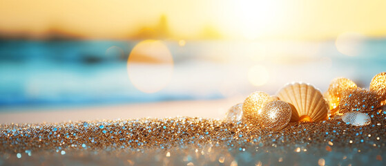 Wall Mural - Sandy beach with sparkling bokeh background