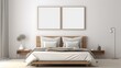 Gallery of small Mockup poster blank frames on a feature wall in a minimalist bedroom