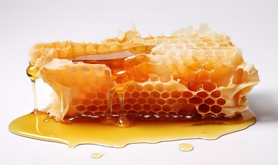 Wall Mural - A pile of fresh honeycomb with sweet honey on the side. generative AI