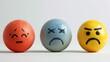 Eggs with sad, sad and angry faces on white background
